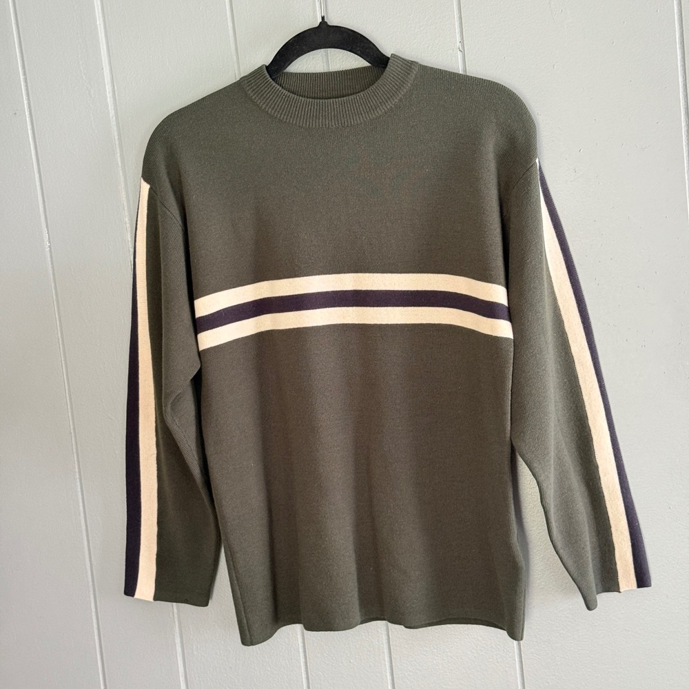 Vintage Unionbay 90s Striped Crewneck Sweater Olive Green Boys Youth 10/12 Y2K